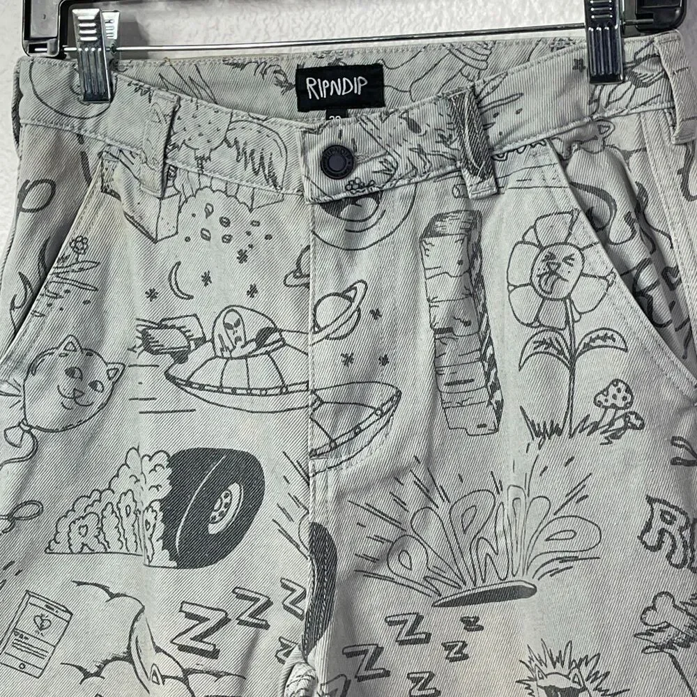 RipNDip Gray Doodle Print Jeans Unisex‎ Size 30